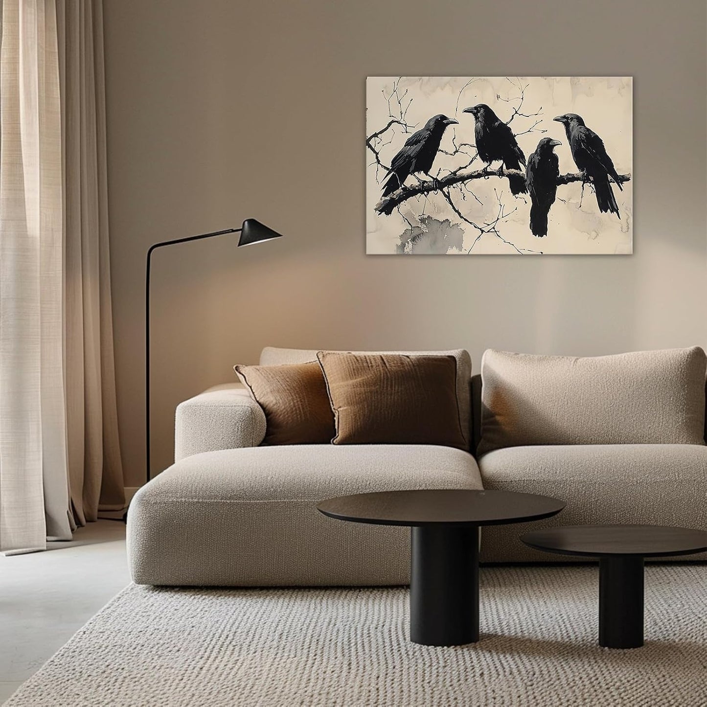 OAAPITI Birds Canvas Wall Art Black Couple Crow Picture Print Vintage Gothic Raven Artwork for Living Room Halloween Home Wall Decor(Artwork-9,16"x24")