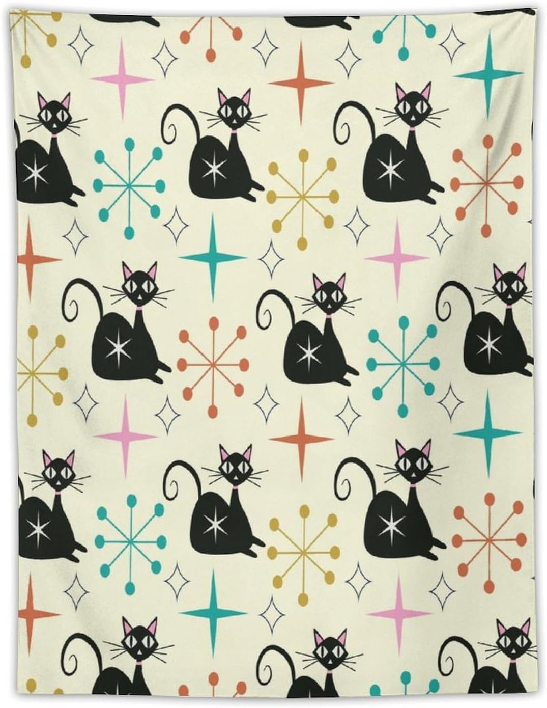 ICMOLYYENLO Abstract Cat Tapestry, Medieval Abstract Atomic Star Cat Vintage Home Wall Hanging Art Tapestry for Bedroom Living Room Dormitory 50x60 Inch
