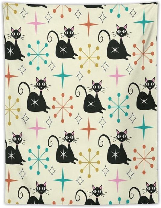 ICMOLYYENLO Abstract Cat Tapestry, Medieval Abstract Atomic Star Cat Vintage Home Wall Hanging Art Tapestry for Bedroom Living Room Dormitory 40x60 Inch