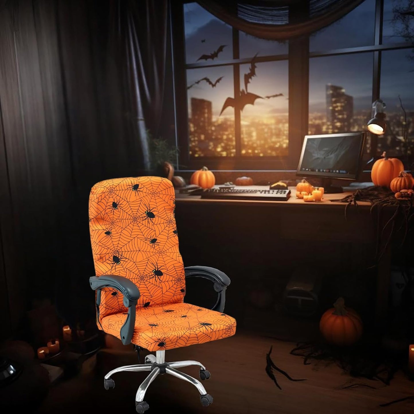 Halloween Office Chair CoversHorror Bloody Handprints Footprints on White Horror Theme Print Stretchable Slipcover for Modern Simplism Style High Back Boss Chair(No Chair) (Halloween07, M)…