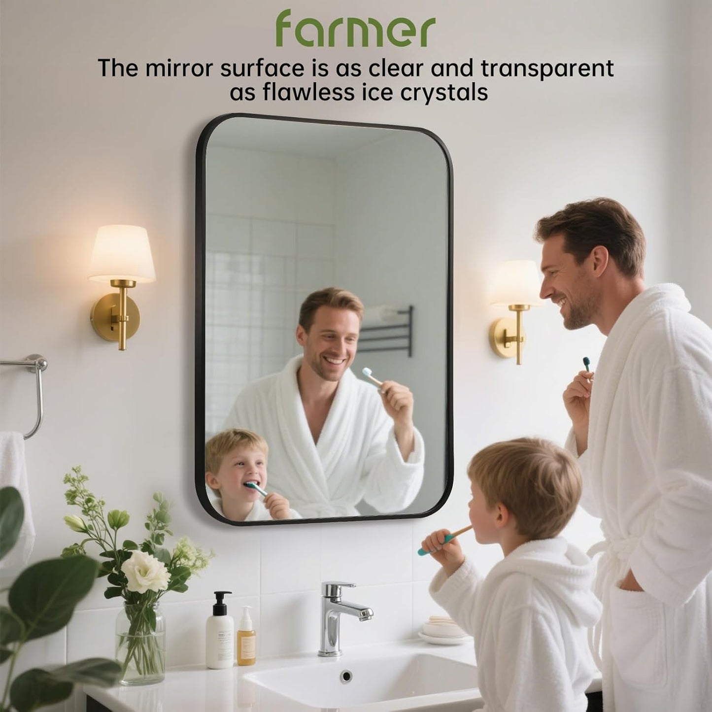 FARMER 24x36 Inch Black Bathroom Mirror, Rectangle Vanity Mirror, Brushed Mirrors for Wall, Metal Frame Hanging Mirror with Round Corner for Bedrooms, Entryways, Living Rooms, Horizontal/Vertical