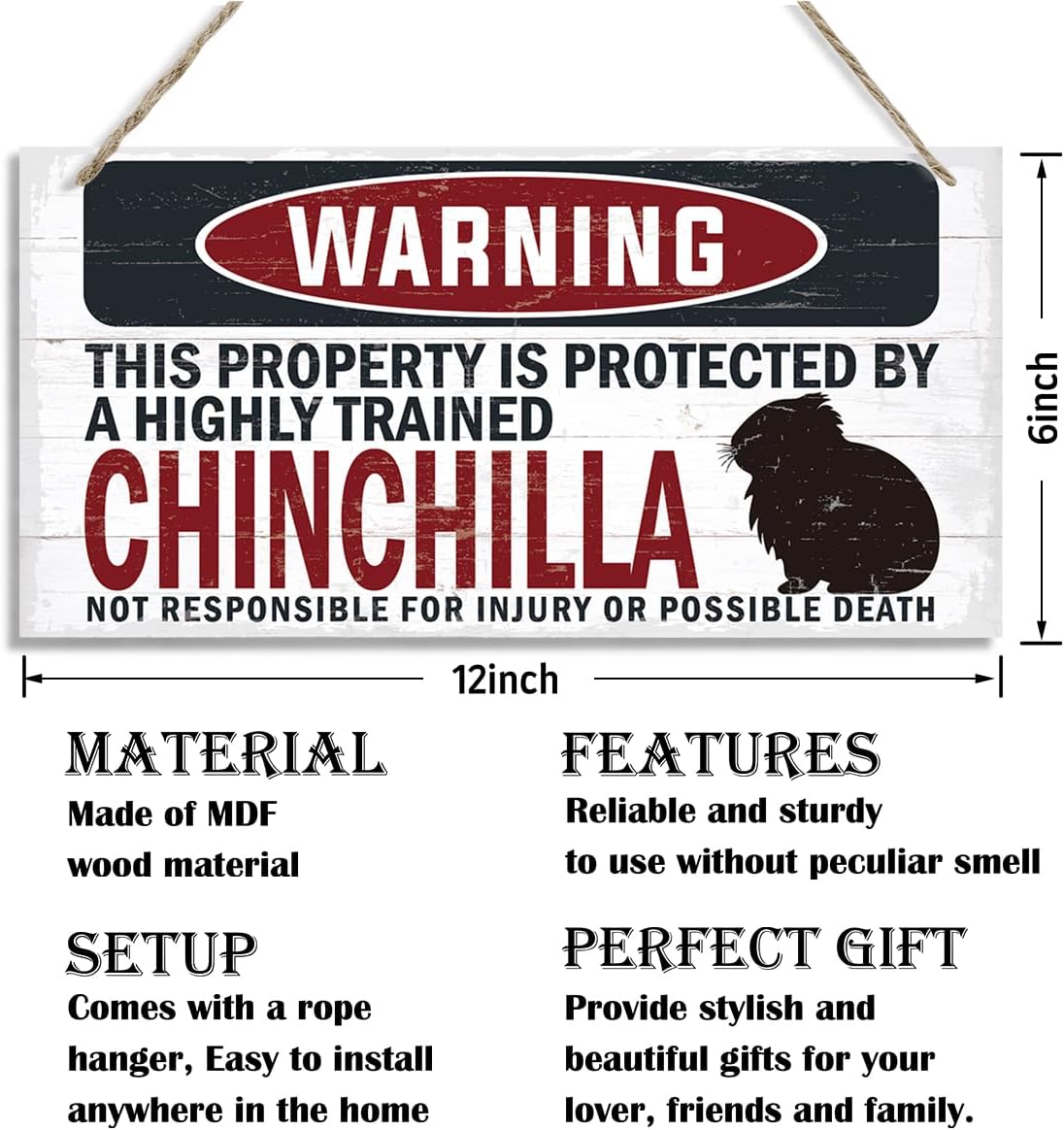 Warning Sign, Chinchilla Warning Wood Plaque Sign, Funny Door Signs, Decorative Wood Hanging Suspension Plaque, Farmhouse Wooden Wall Decor, Outdoor Hanging Wooden Signs
