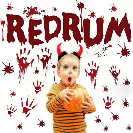 Halloween Redrum Murder Wall Decal Horror Ghost Hand Wall Decals Halloween Blood Splatter Decals Removable Peel and Stick Walls Stickers for Haunted House Party Window Decor