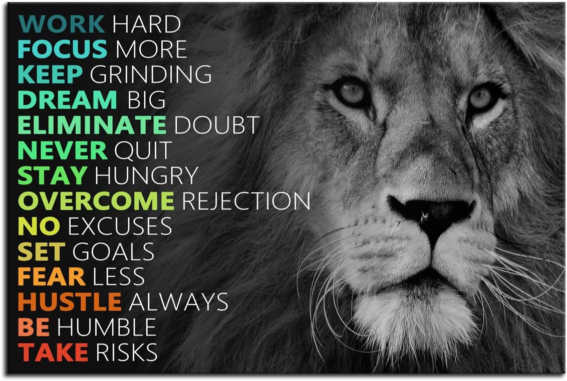 Motivational Poster for Office Lion Inspirational Canvas Wall Art Lion Inspiring Canvas Prints Artwork for Living Room Modern Home Decor Painting Stretched and Framed Ready to Hang [36''Wx 24''H]