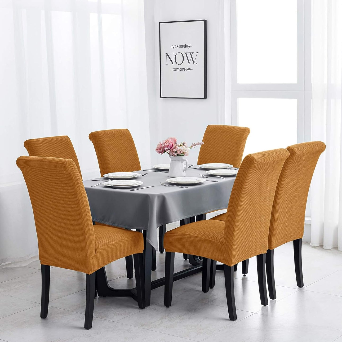 Joccun Chair Covers for Dining Room Set of 6,Dining Chair Slipcovers Stretch Dining Room Chair Covers Seat Protector,Washable Parsons Chair Cover for Home,Hotel,Banquet(Gold,6 Pack)