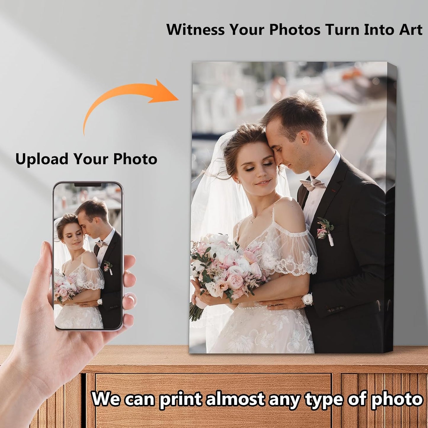 Personalized Custom Canvas Prints with Your Photos & Text, Customized Picture Print, Transform Own Images Into Framed Wall Art Digitally Printed Photo to Canvas, Keepsakes Gifts for Family 16x8’’