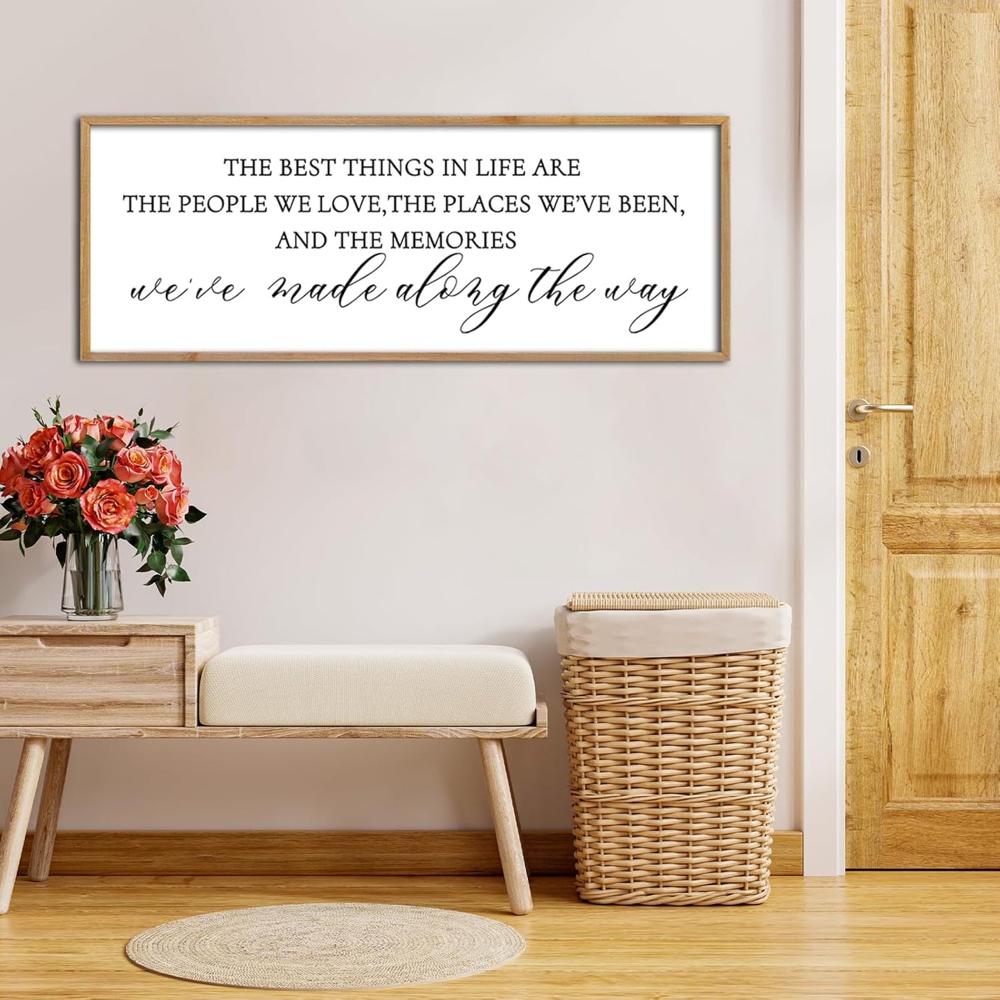 The Best Things in Life Wall Decor Sign 32 x 12 Inch Memories Inspirational Quotes Wood Framed Family Entryway Living Room Home Wall Art for Farmhouse Bedroom Room (Wood)