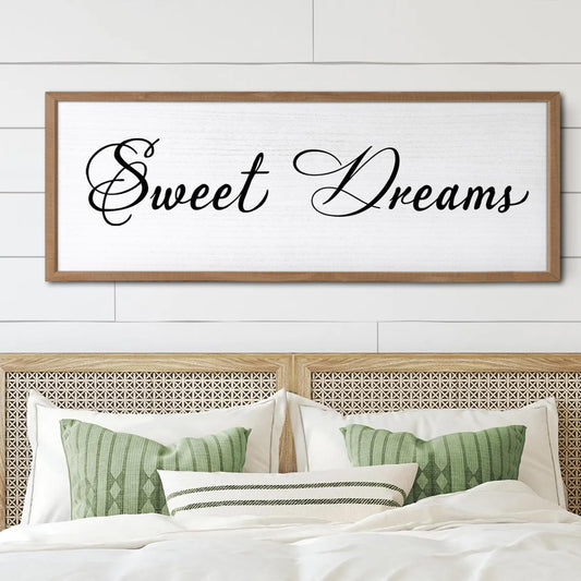 Sweet Dreams Wall Decor Above Bed 40x15 Inch Large Master Bedroom Hanging Wood Rustic Framed Farmhouse Sweet Dreams Sign Guest Room Aesthetic And Minimalist Over Bed Wall Art（Wood White）