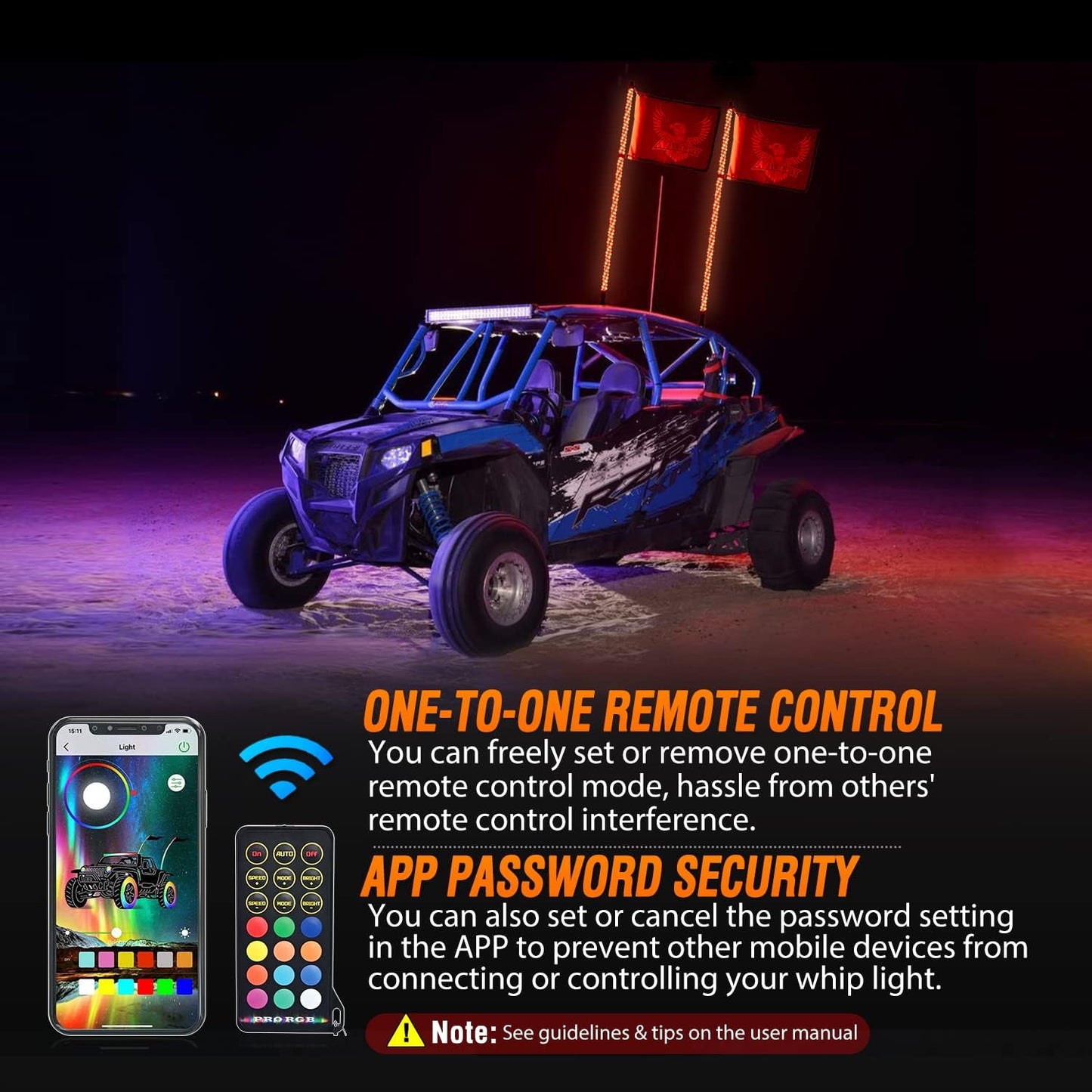 Nilight 2PCS 6FT RGB LED Whip Light with Spring Base Remote App Control w/DIY Chasing Patterns Turn Signal & Brake Lights for ATV UTV Polaris RZR Can-am Dune Buggy Jeep