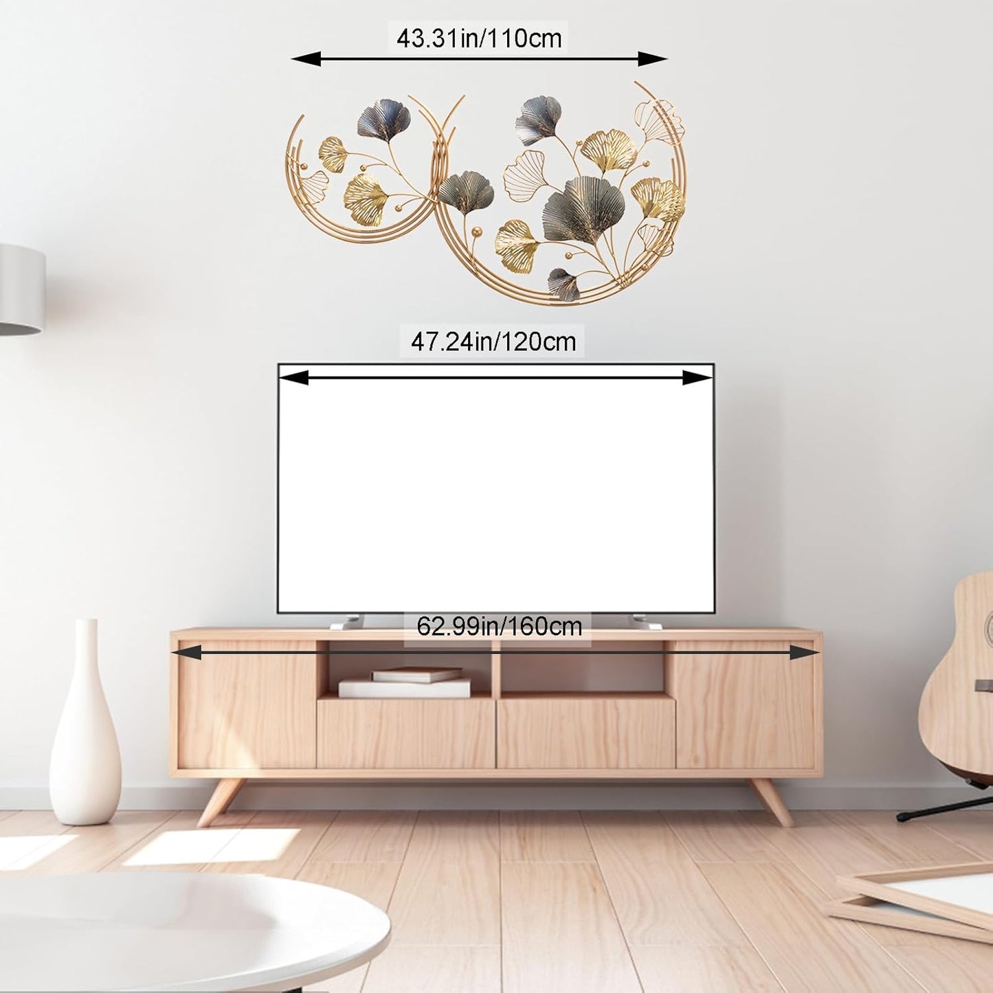 CDDUOLA 3D Room Wall Decor, Handmade Art Metal Round Golden Ginkgo Leaf Decorative Wall Sculpture for Home Living Room And Bedroom, 2 Pack