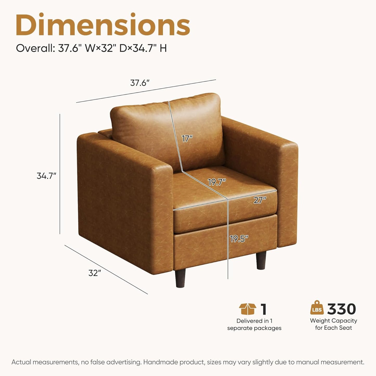 Faux Leather Oversized Accent Chair with Storage Deep Seat Single Sofa Large Reading Armchair for Living Room Bedroom Office Brown