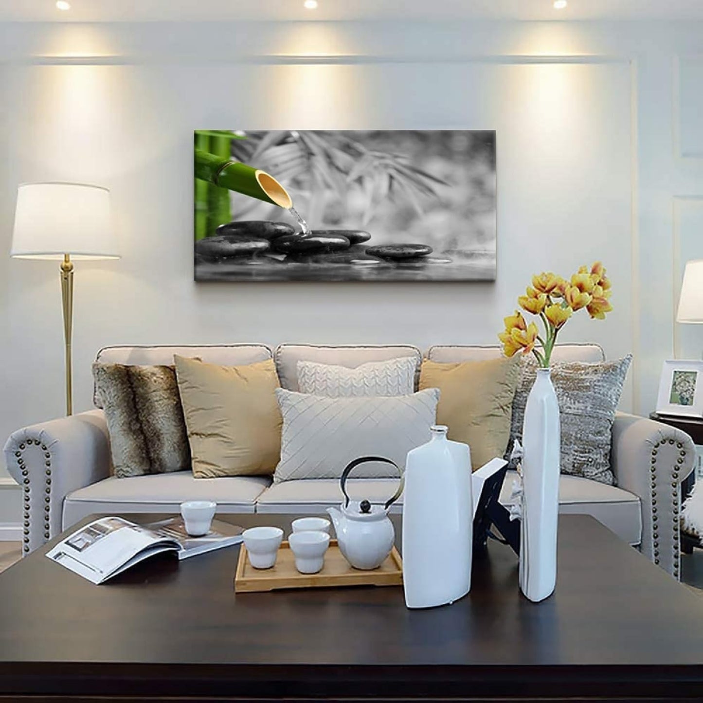 Yxbhhym Black and White Zen Canvas Wall Art Green Room Décor Stone Meditation Painting Zen Poster Prints Large Pictures for Living Room Wall Decoration Office Bedroom Wall Décor Framed Art