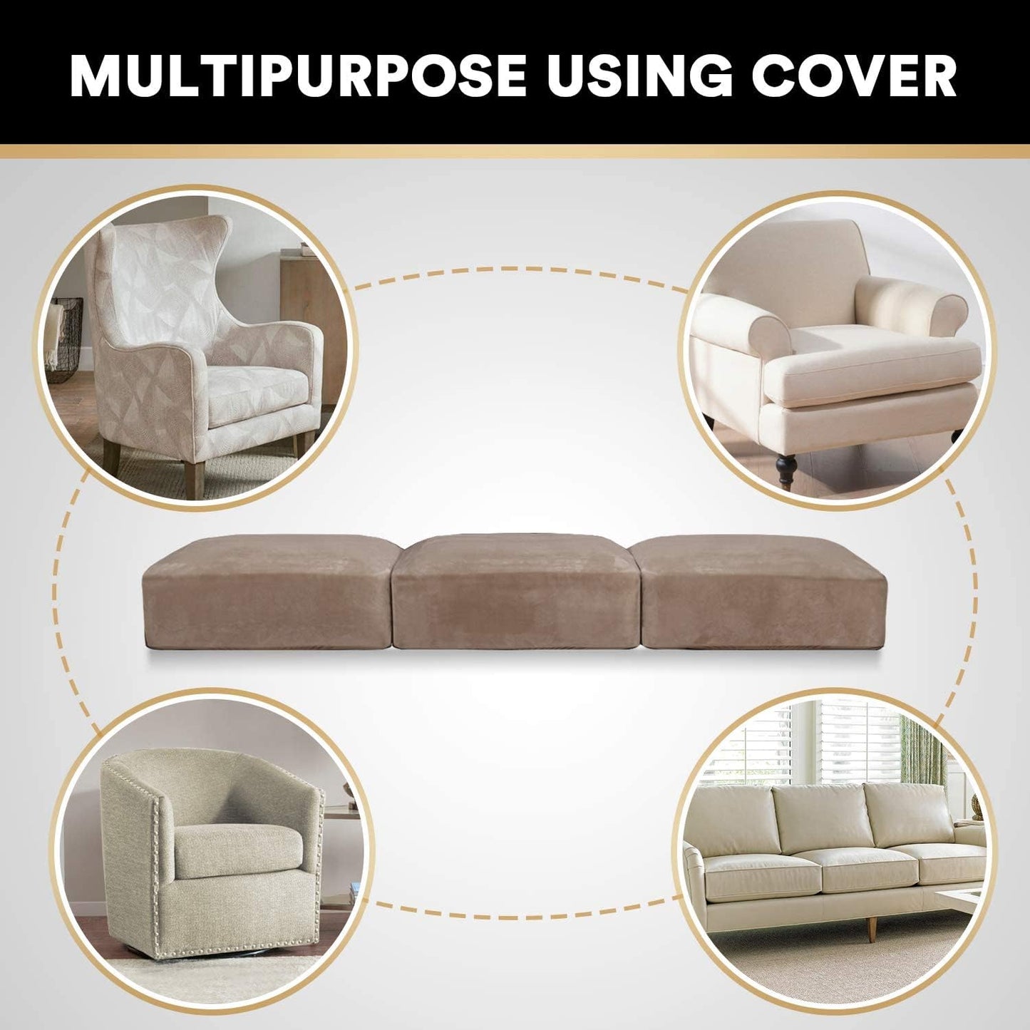 PrinceDeco Velvet Stretch Couch Cushion Cover Soft Cushion Slipcover for Chair Loveseat Sofa Cushion Furniture Protector Seat Cushion Sofa Cover (3 Piece XL Sofa Cushion Covers, Taupe)