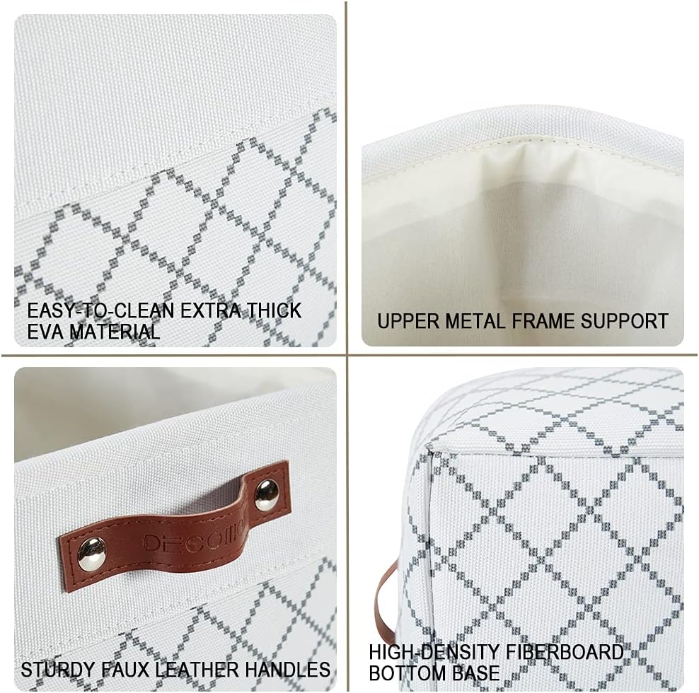 DECOMOMO White Storage Bins Fabric Storage Baskets for Shelves, Linen Closet Organization Toys Nursery (White Check, Large - 3 Pack)