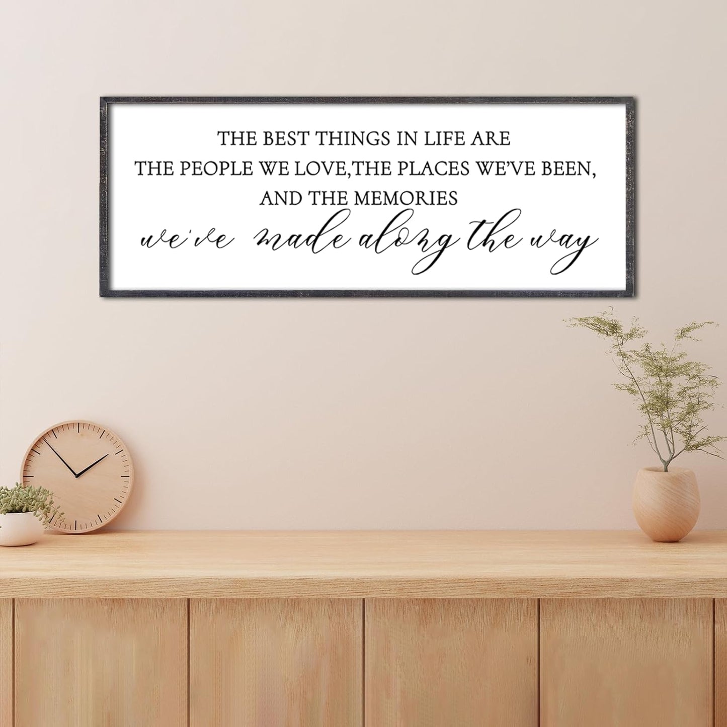 The Best Things in Life Wall Decor Sign 32 x 12 Inch Memories Inspirational Quotes Wood Framed Family Entryway Living Room Home Wall Art for Farmhouse Bedroom Room (Black)