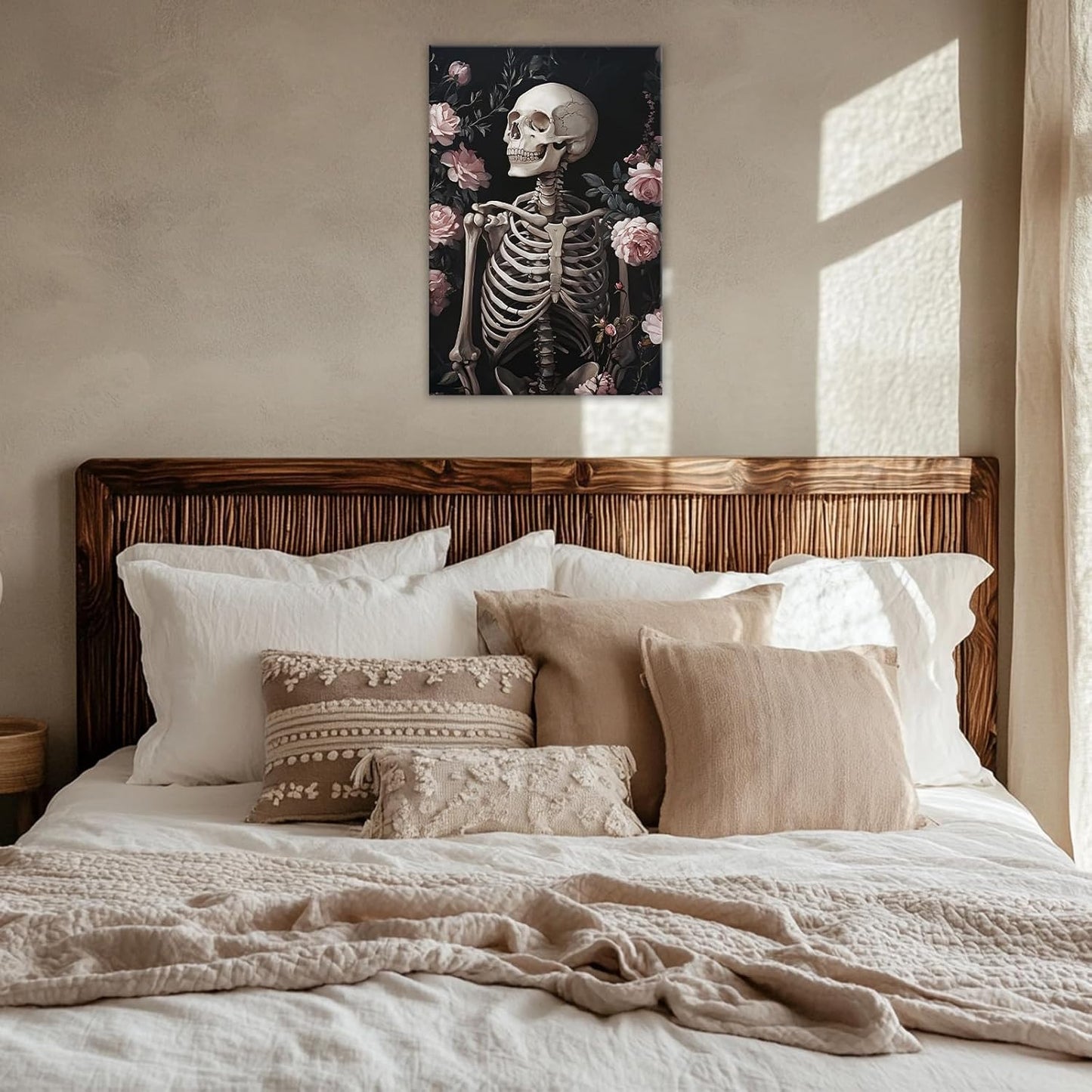 OAAPITI Skull Floral Wall Art Vintage Skeleton Portrait Canvas Print Dark Gothic Skull Art for Living Room Bedroom Home Wall Decor Ready to Hang(Artwork-10,28"x42")