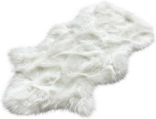 LAMBZY Faux Sheepskin Hypoallergenic Free Shape Silky Shag Rug, Luxury Shaggy Silky Plush Carpet for Bedrooms Rugs Living, Kids Rooms Sofa Floor Rugs (Single and a Half 2'x4', 60x120cm White)
