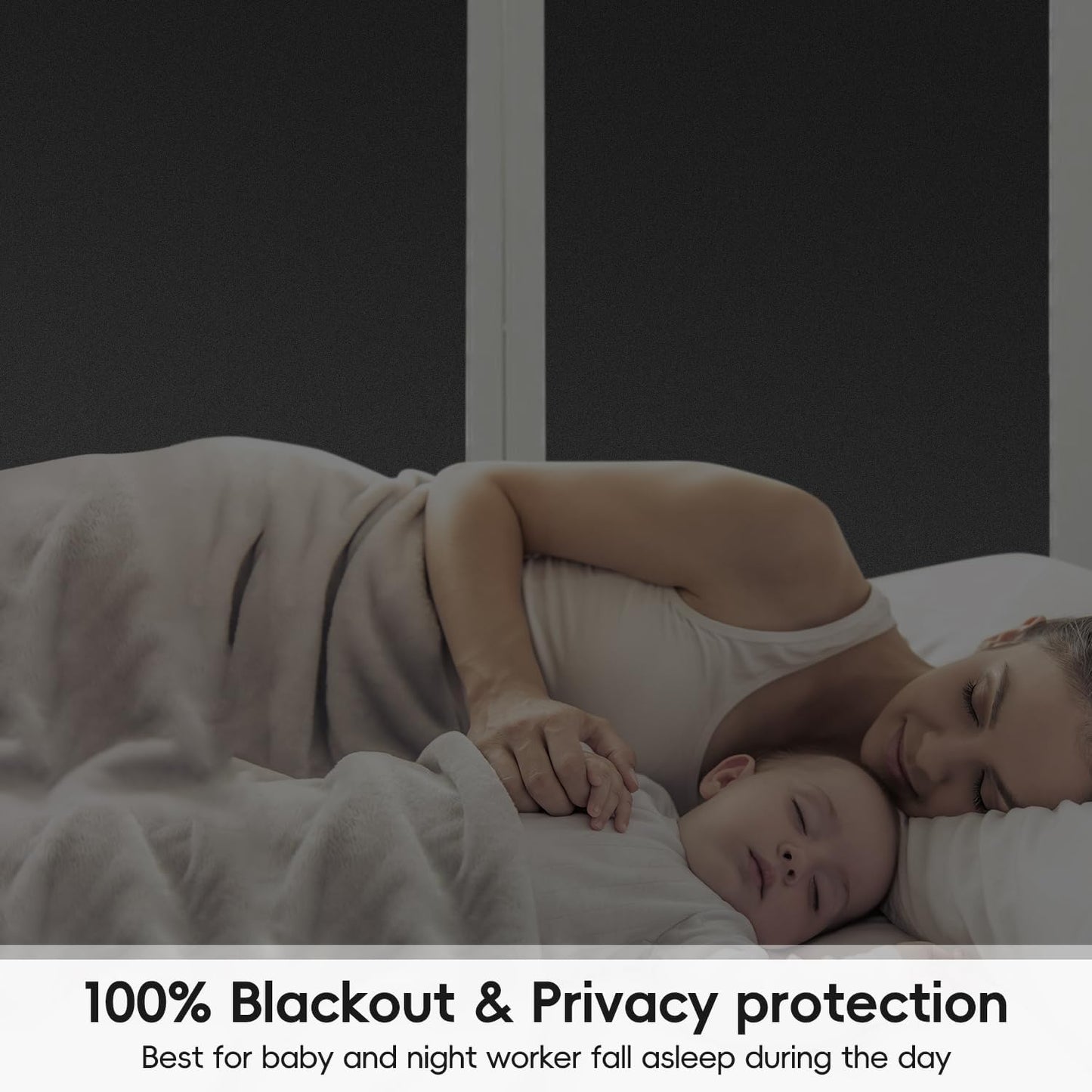 DUOFIRE Blackout Window Film - Sun Blocking White Black Privacy Film, Non-Adhesive Static Cling, Removable Anti-Glare Tint for Day Sleep, Home, Office (23.6 x 78.7 in)