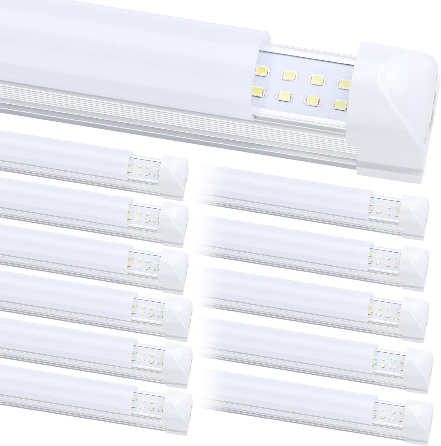 (12-Pack), 8FT LED Shop Light Fixture, Super Bright 100W 6000K Cold White 15000LM, 8 Foot Led Lights, Flat 2 Rows Flat Shape 96" LED Shop Lights,Linkable T8 LED Tube Lights for Garage Warehouse