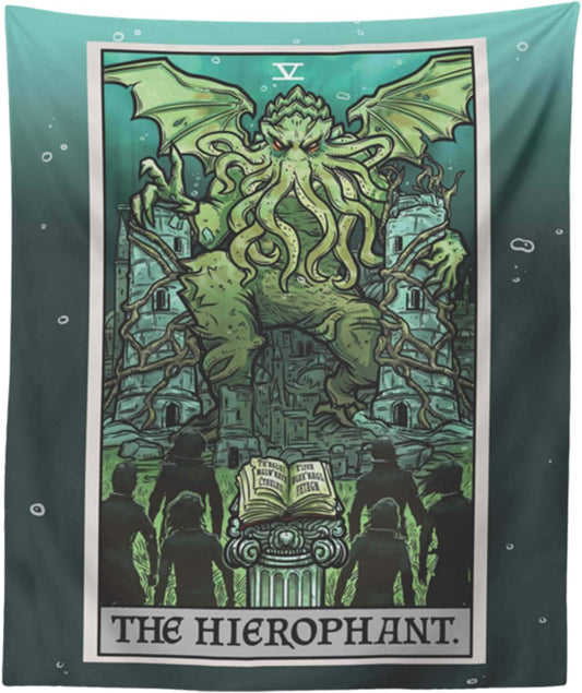 Cthulhu The Hierophant Tarot Card Wall Hanging H.P. Lovecraft Horror Home Decor Halloween Wall Art (80" x 68")