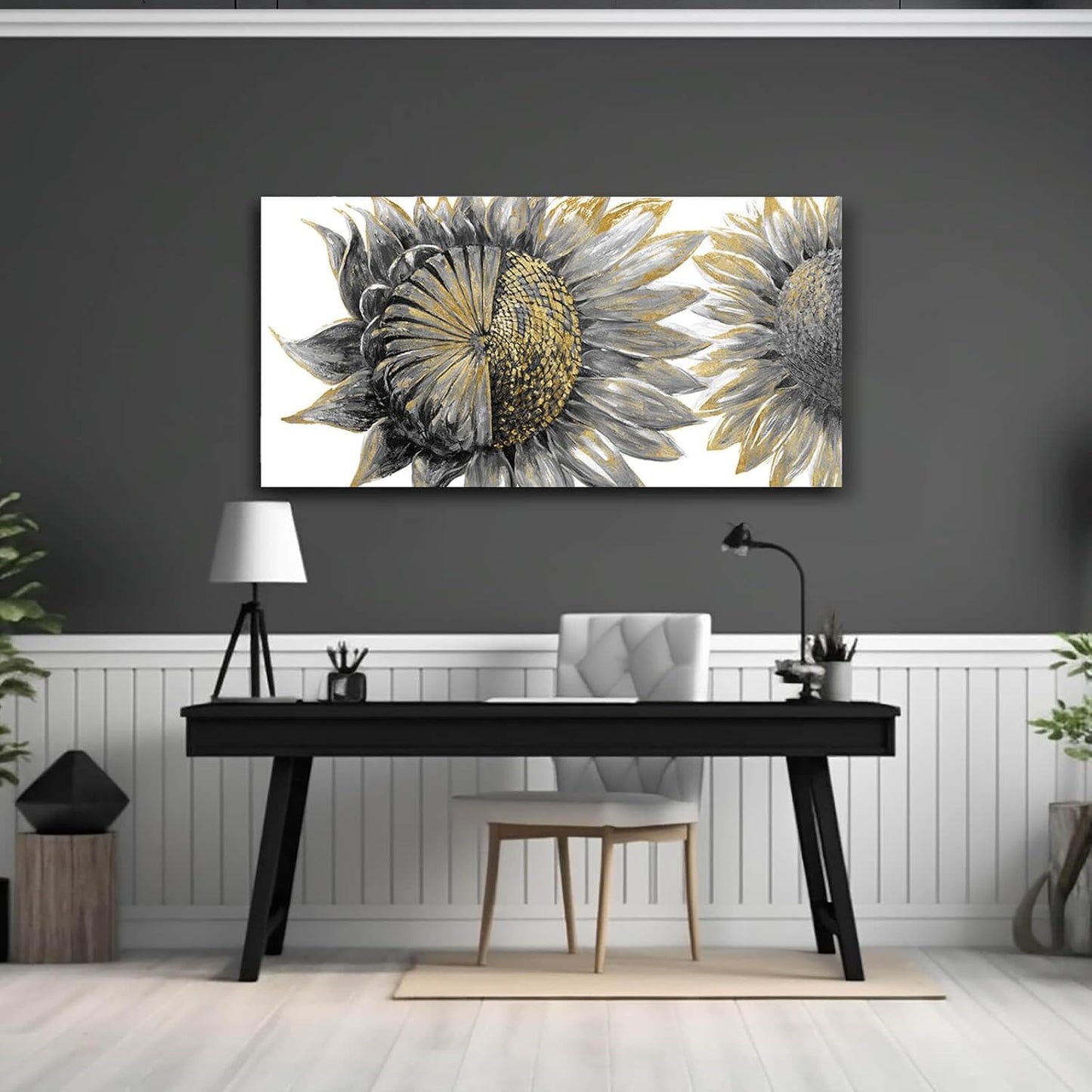 sunflower wall art black art Floral Canvas Wall decorations Canvas Art Wall Decor botanical wall art plant pictures for women girls room 24"x48"