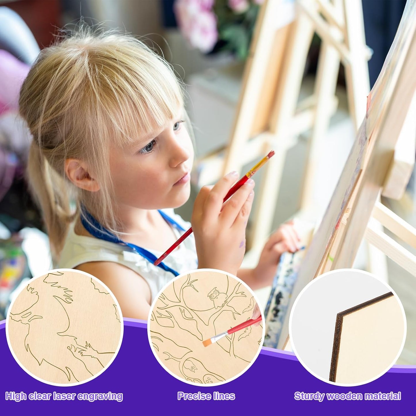 COCHIE 10PCS Large Halloween Unfinished Wood Crafts to Paint for Adults Kids, Bulk Predrilled Wooden Ornaments for Painting, Ghost Witch Bats Paintable Wood Slices Craft Supplies with Ropes