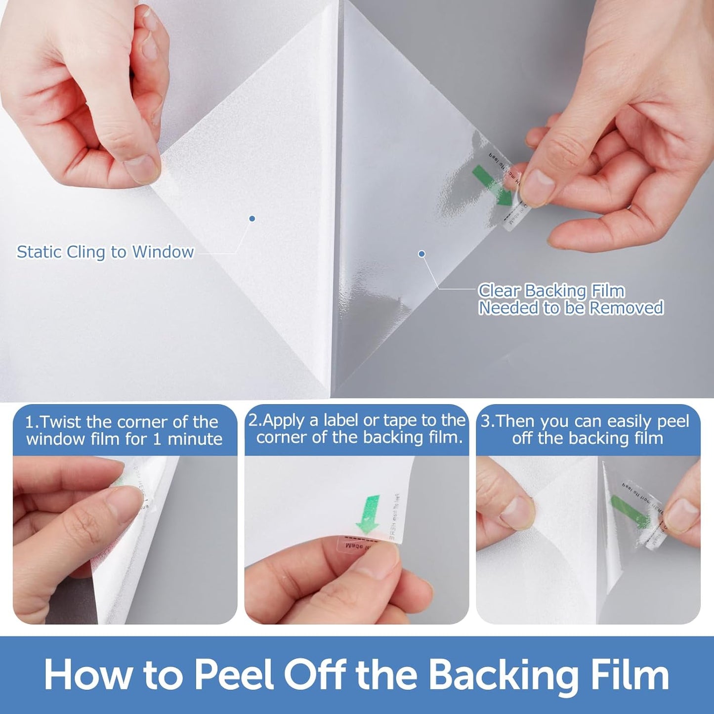 HIDBEA Frosted Window Privacy Film - Non Adhesive Static Cling Glass Stickers Sun UV Blocking Heat Control Door Covering Decals for Home Office(35.4 x 98.4 Inch, Frosted White)