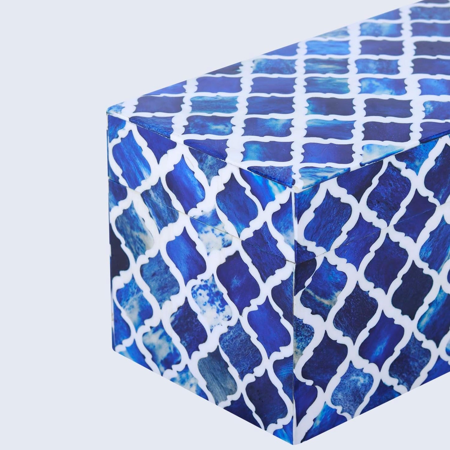 Handicrafts Home Handmade Moroccan Pattern Inspired Decorative Box - Large Storage Organizer for Neck Chains, Watches, Memory Keepsakes - Boho Style Treasure Box, Multipurpose Gift - Blue, 10x5x5