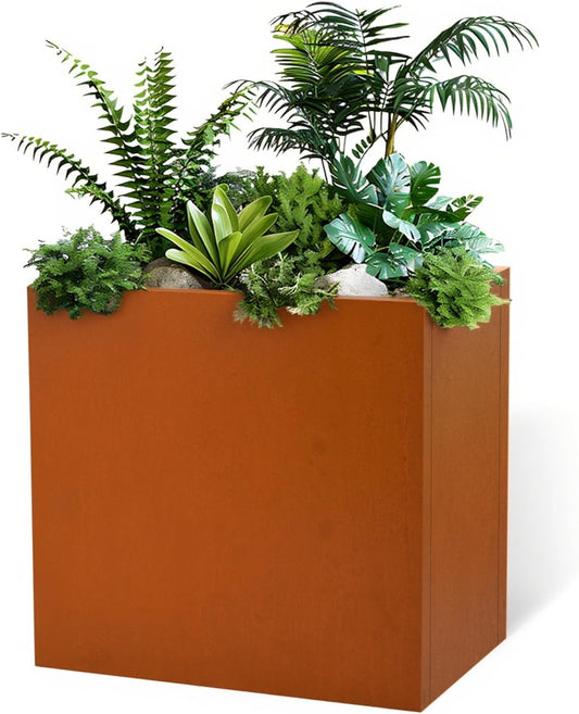 Galvanized Steel Metallic Heavy Planter for Outdoor Plants Metal Outdoor Planter Spliced Flower Box with Partitions for Outside,Indoor,Garden (Corten, 30 * 12 * 24)