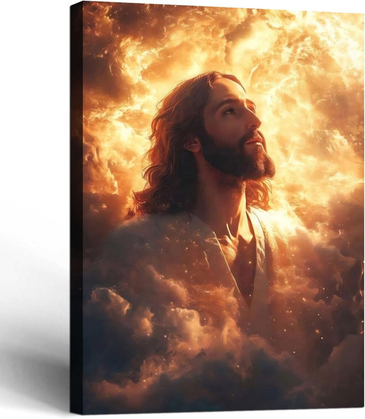 Framed Canvas Jesus Divine Glory Wall Decor Wall Art Gallery Decoration Unique Print Wall Decor for Living Room Bedroom Church Home Decor 16x24 Inch Ready to Hang