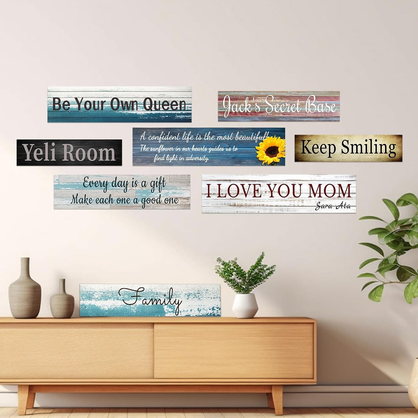 CHAOSETKEN Custom Text Sign Wall Art Personalized Family Quote Wall Decor Family Sign Canvas Prints Customized Wood Text Quote Pictures Rustic Farmhouse Decor Framed (16L x 4W)