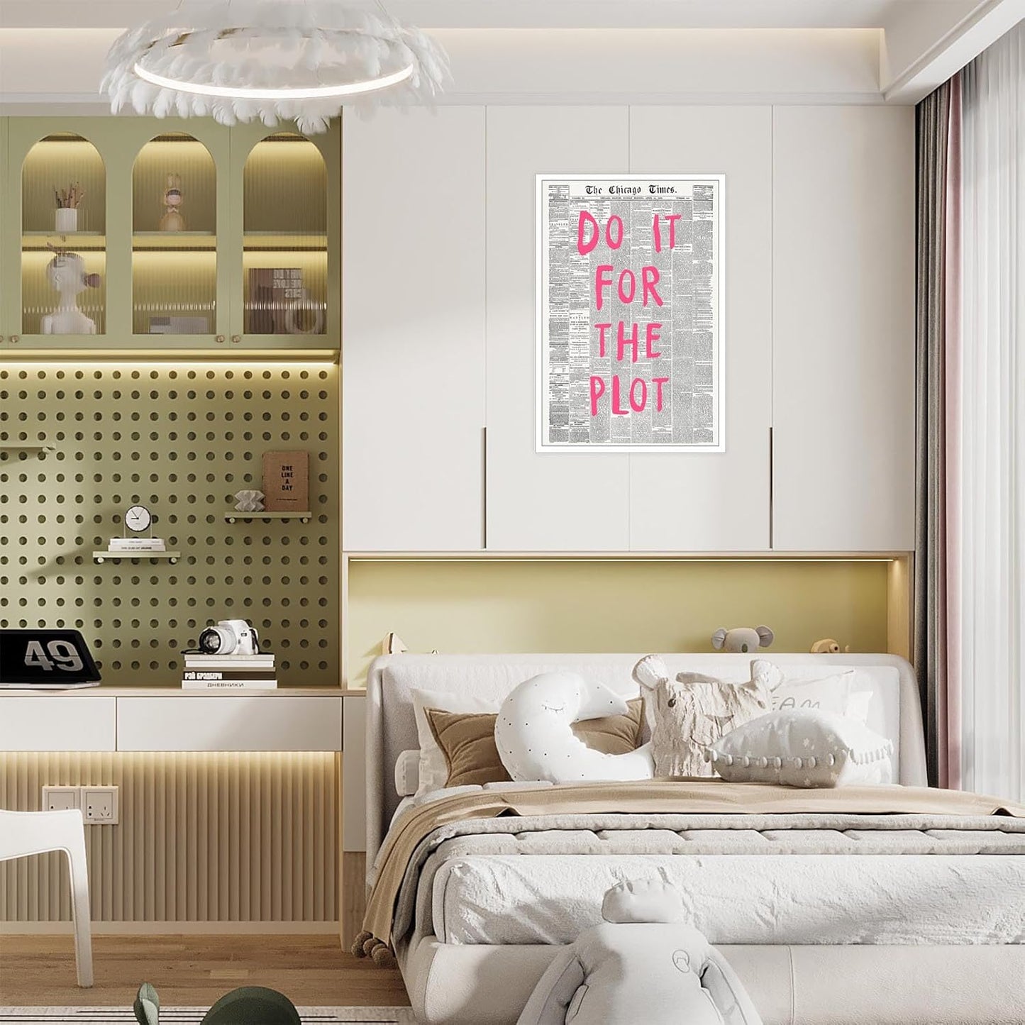 Liyark Retro Black And White Chicago Newspaper Poster Pink Trendy Preppy Apartment Art Motivational Affirmation Do It For The Plot Prints For Home Bedroom Living Room Wall Decor 24x36in Unframed