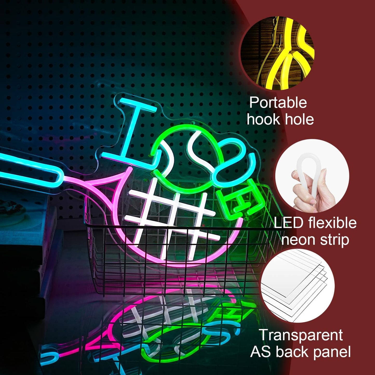 I Love Tennis Neon Sign Distinctive Tennis Led Neon Light for Wall Decor Dimmable USB Tennis Neon Signs Light Up Sign for Gymnasium Club Sports Store Bedroom Gifts(12.6 * 16.5In)