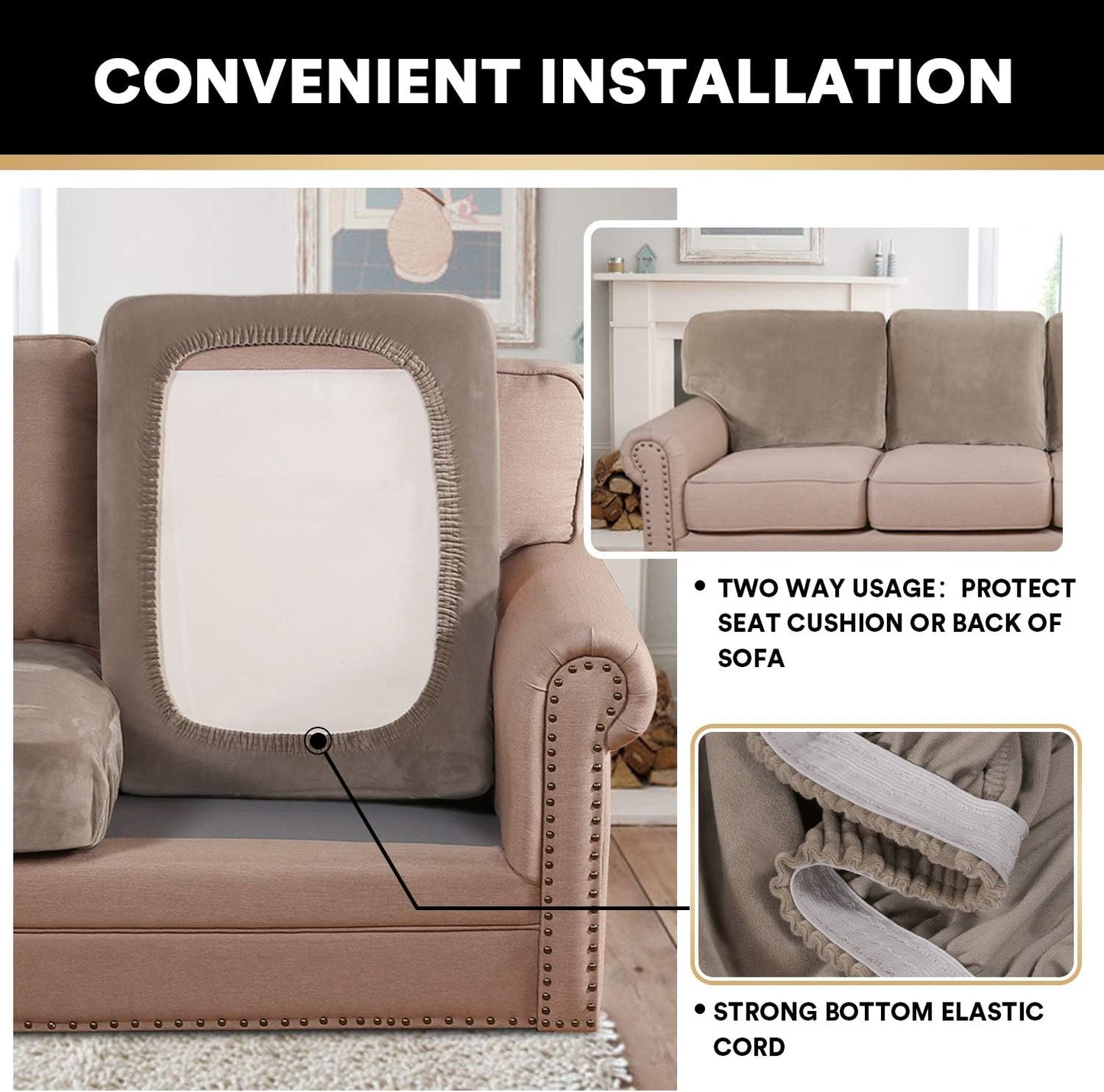 PrinceDeco Velvet Stretch Couch Cushion Cover Soft Cushion Slipcover for Chair Cushion Furniture Protector Seat Cushion Sofa Cover (Width Up to 29.5", Taupe)