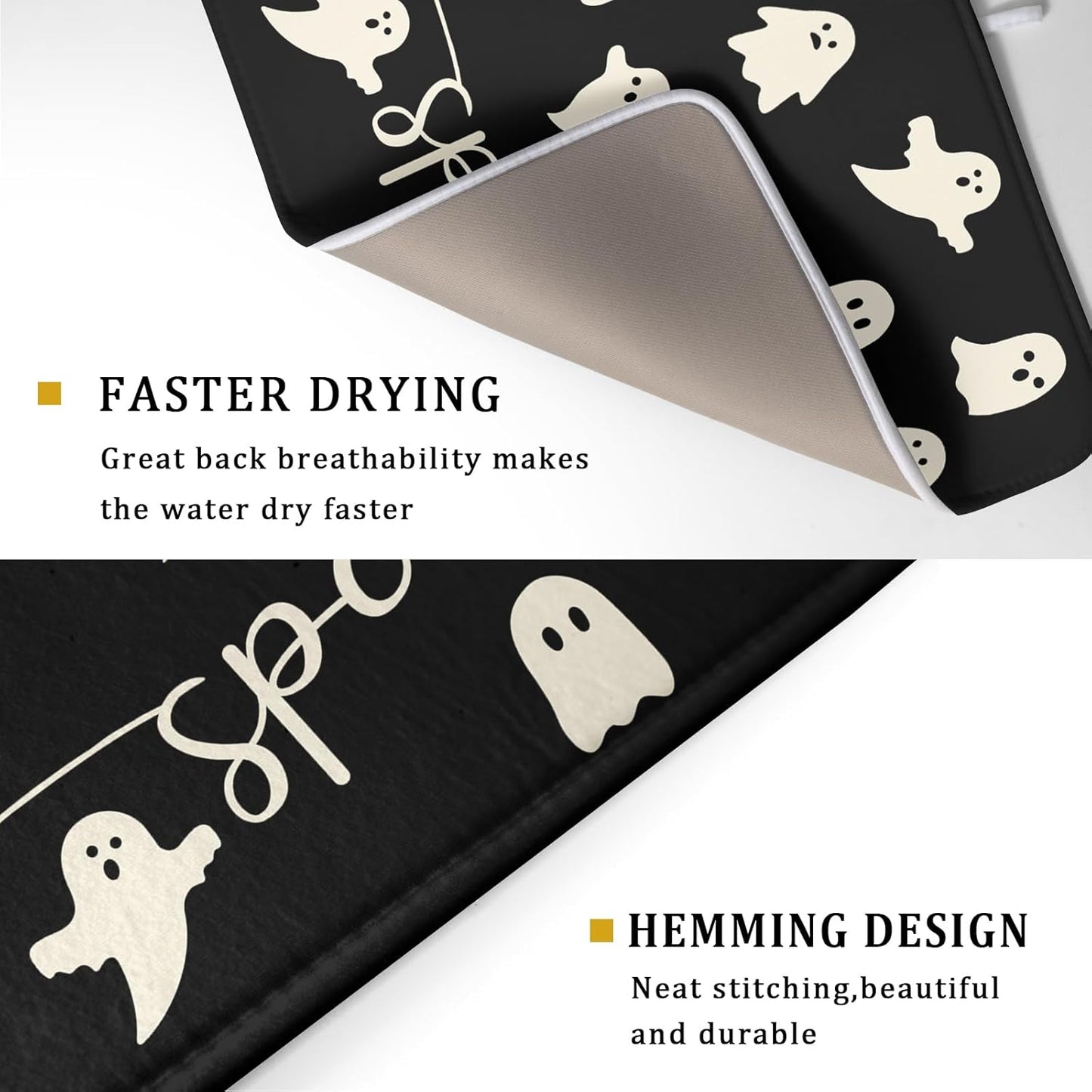 Halloween Dish Drying Mat for Kitchen Counter Spooky Ghost Holiday Super Absorbent Reversible Microfiber Kitchen Countertop Protector Dishes Pad Large 18x24 inch