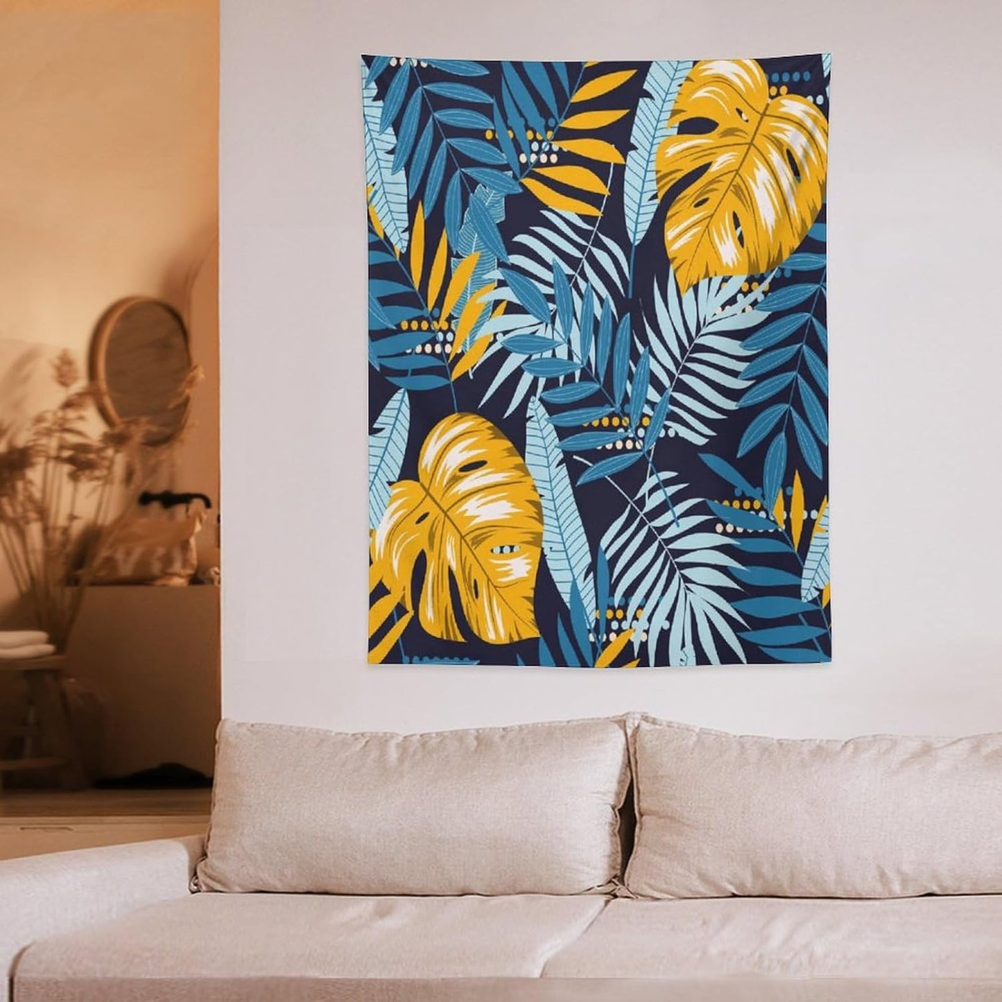 ICMOLYYENLO Palm Leaf Tapestry Wall Hanging, Tropical Leaves Plant Jungle Green Hawaiian Art Home Decor for Guest Bedroom Living Room Dormitory 30" x40