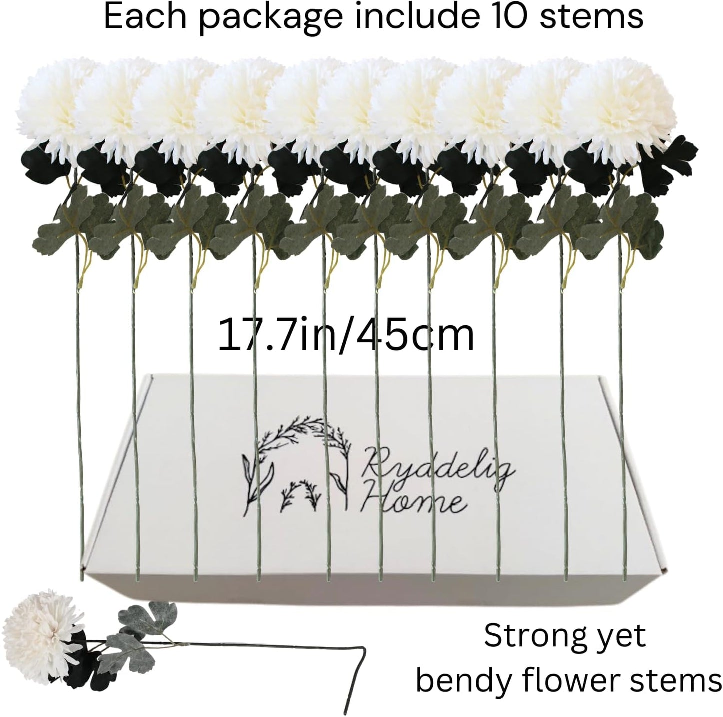 Large Faux Kiku Flower White - 10 Stems, Bulk Silk Flowers For Home Decor Indoor, Realistic Artificial Flowers, Fake White Flowers, Real Touch Flowers, Flores Artificiales Para Centro De Mesa