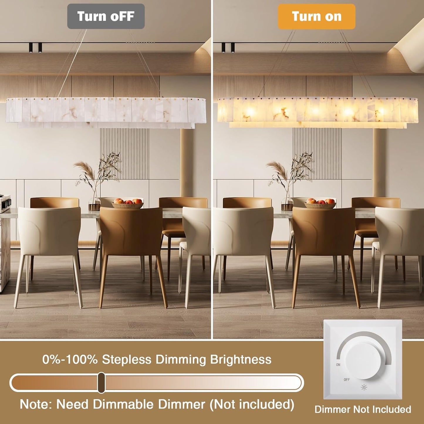 Alabaster Rectangular Chandelier, L54in Modern Dining Room Chandelier Over Table, Adjustable Chandeliers Light Fixture for Living Room, Kitchen Island