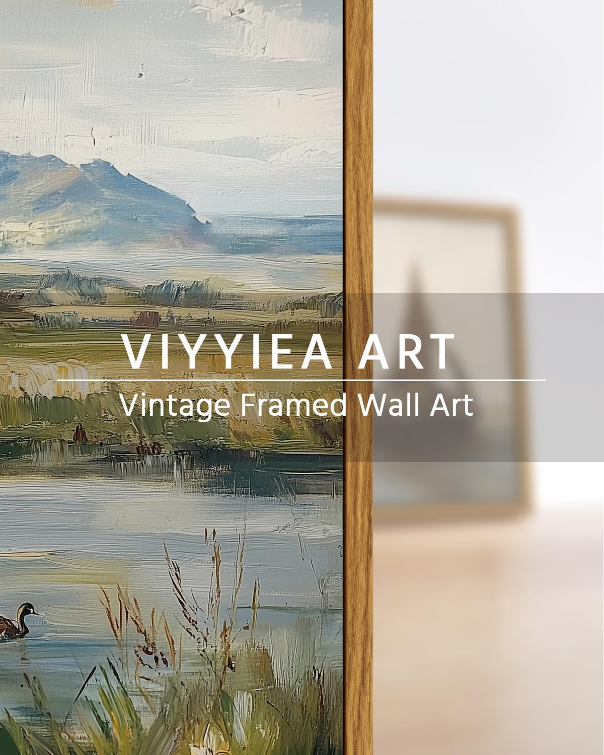 VIYYIEA Framed Wall Art for Living Room, Duck Pond Canvas Prints, Vintage Home Decor, Oil Painting Picture, Bathroom Wall Decor Gifts for Friends or Family -【Duck Pond】-(10L x 8W)