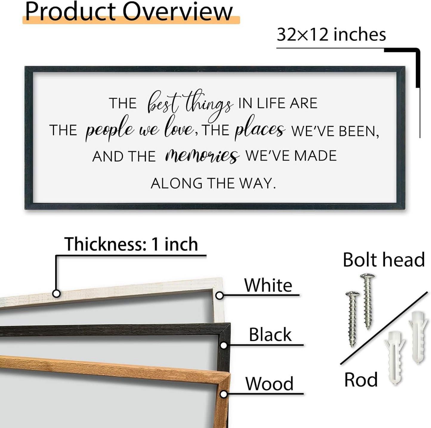 SRSZHIYUE The Best Things in Life Sign Wall Decor Art 32"×12" for family Home Bedroom Adventure Large Wood Framed Wall Hanging (Black)