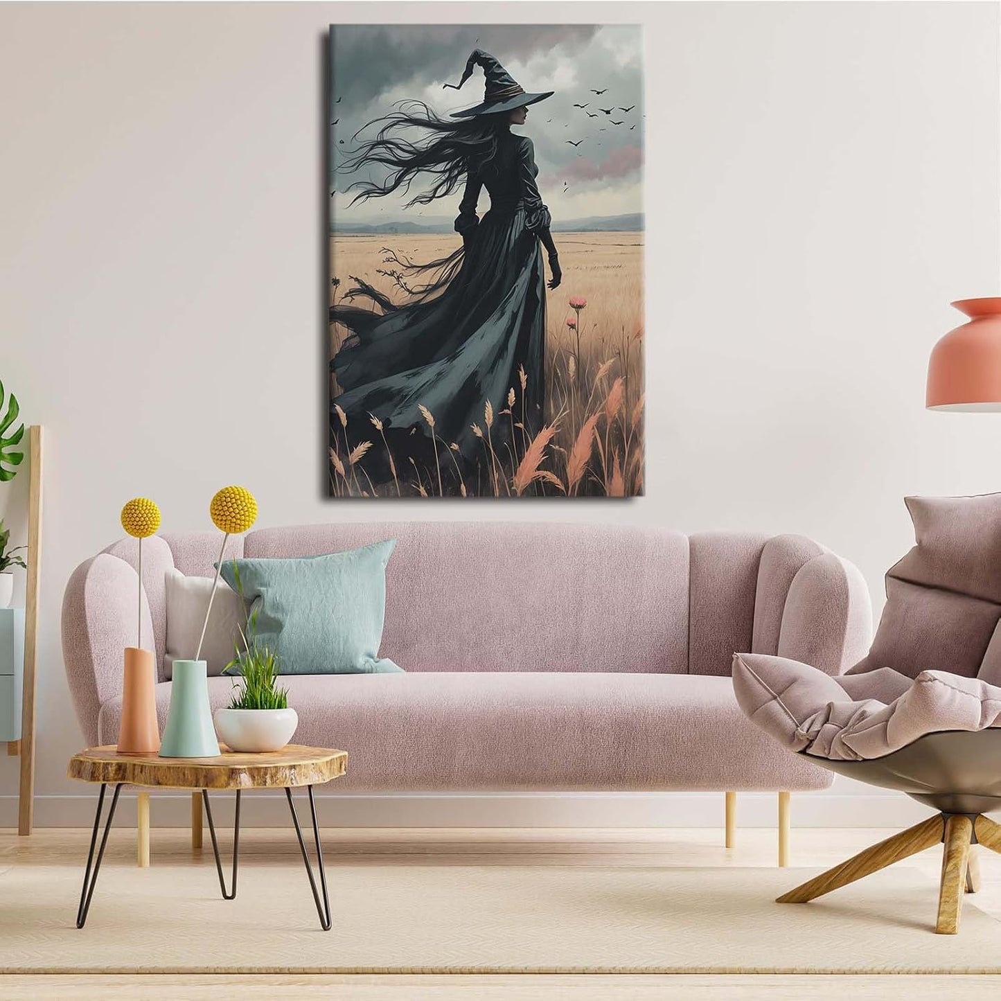 JFHCQJPK Gothic Decor Canvas Wall Art Witch in Rice Field Halloween Art Decor Print Nature Print Victorian Home Bedroom16x24in Frameless