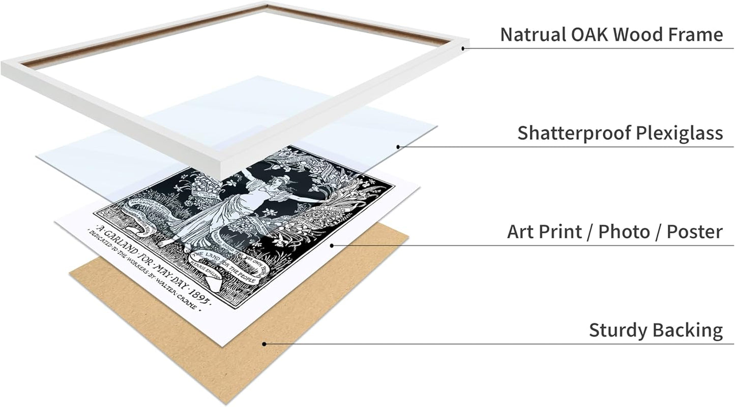 Poster Master Vintage Walter Crane Poster - Retro A Garland for May Day Print - Socialist Art - Gift for Him, Her, Men, Women - Wall Decor for Home, Office, Living Room, 8x10 White Framed