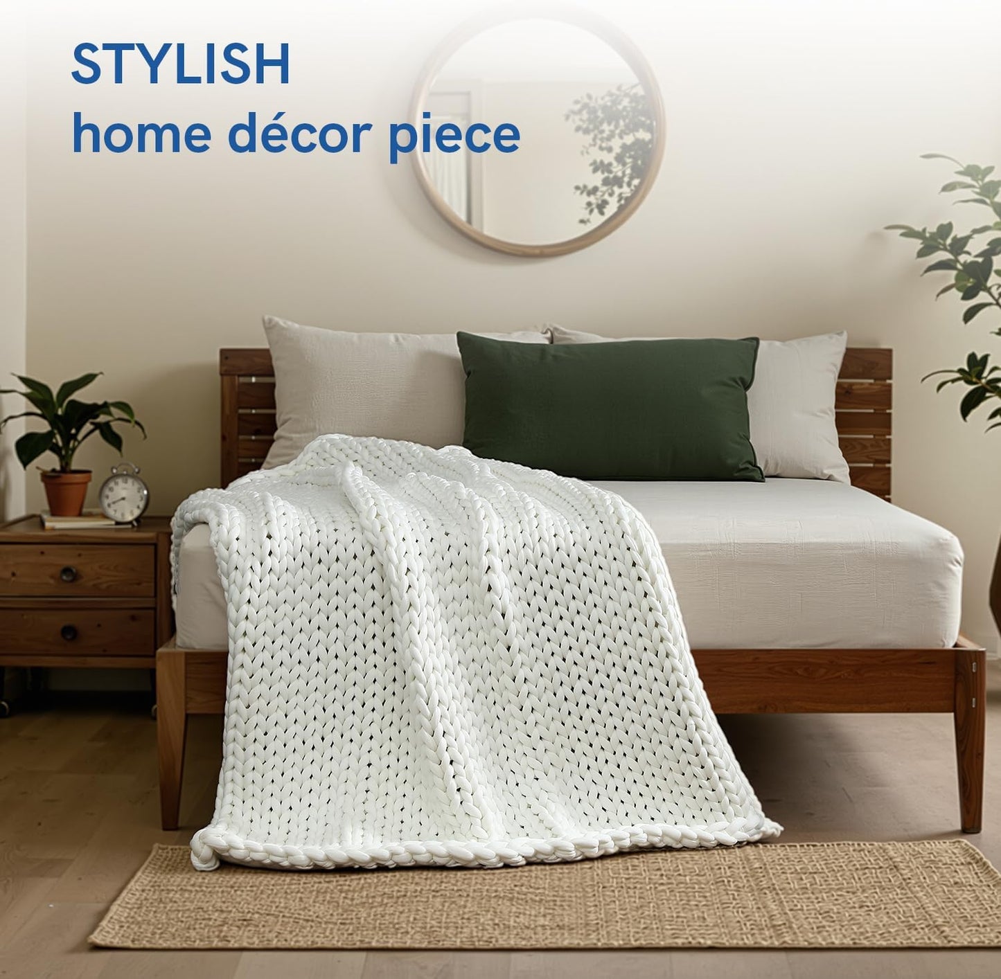 YnM Cooling Chunky Throw Blanket, Medium-Weight, Hand Knitted, Skin Friendly, Ventilated and Breathable, Machine Washable, Home Décor Piece for Couch, Sofa and Bed (White, 40x50 Inch)