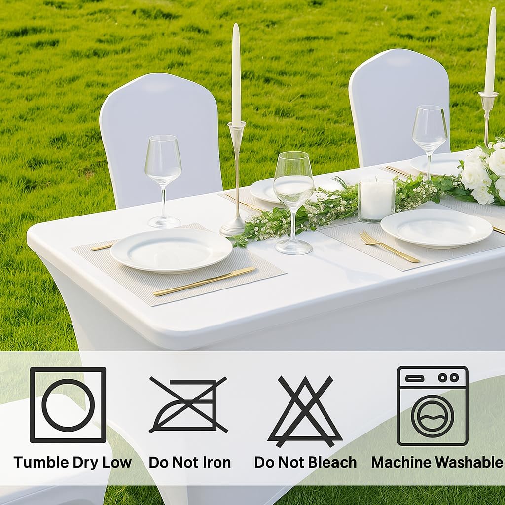 Craft And Party 2 Pack 6ft White Spandex Tablecloth – Fitted Stretch Cover – Universal Fit for Folding Tables – Wrinkle-Free, Washable – Ideal for Parties, Weddings, Events