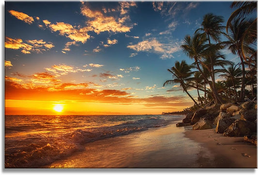 DZL Art S74781 Canvas Painting Print Paradise Tropical Island Beach with Palms Photograph Print Nature Pictures Wall Art Canvas Prints Painting for Living Room Bedroom Decor Office Wall Decor