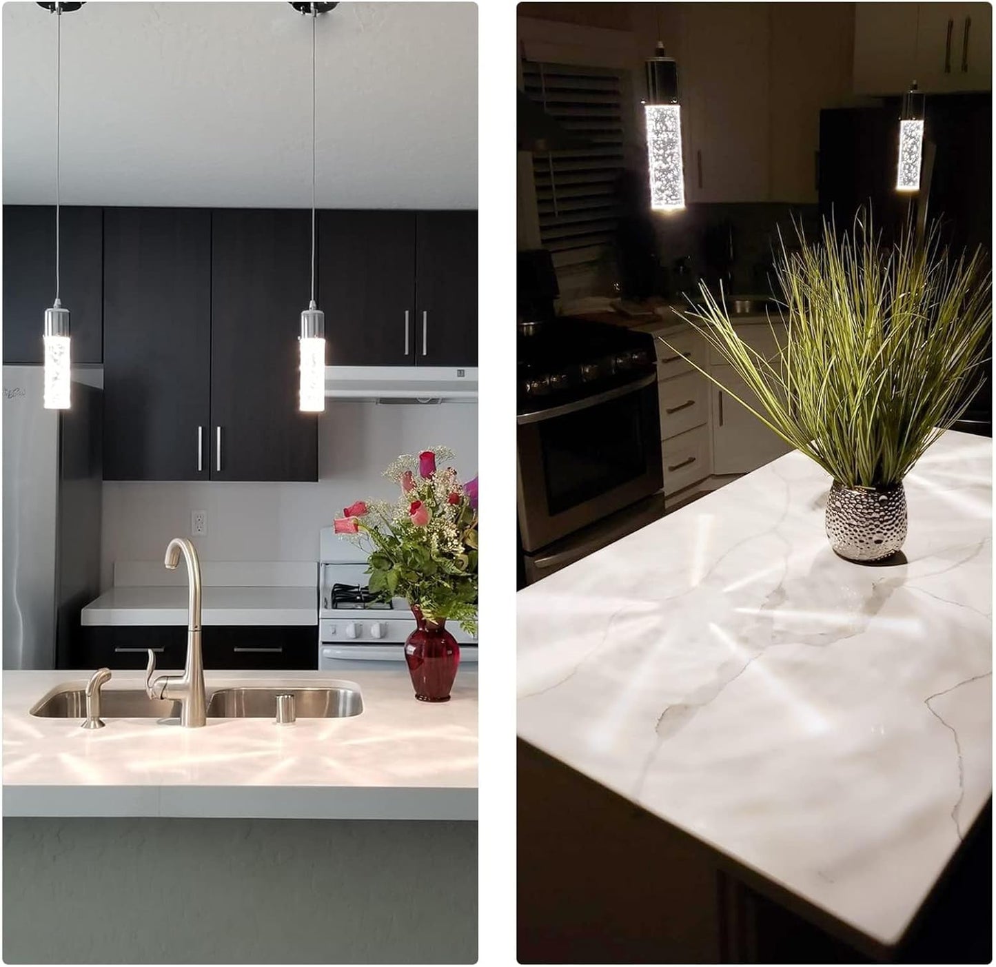 OKELI Modern Pendant Lights,3 Color LED Bubble Crystal Island Light Fixtures,Chrome Mini Pendant Lighting for Kitchen Island,Bar,6W,3000-6000K,ETL,3 Pack