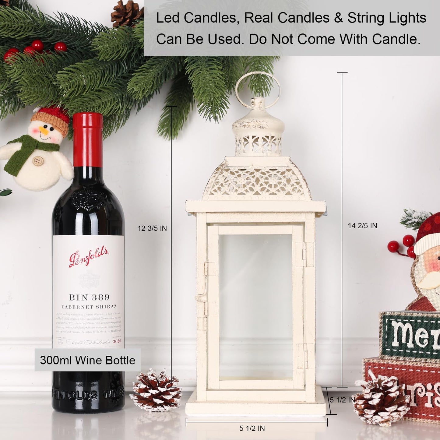 DECORKEY Lantern Decorative Indoor&Outdoor, 14.4'' Large Metal Candle Lanterns, Vintage Hanging Candle Holders Farmhouse Shelf Wedding Front Porch Patio Decor, Halloween Christmas Decorations for Home