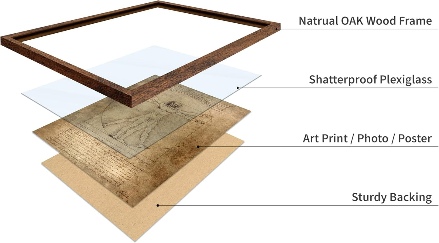 Poster Master Classic Leonardo Da Vinci Poster - Vintage Renaissance Print - Gift for Artist, Friend - Vitruvian Man, Proportion, Symmetry, Human Body - Wall Decor for Office, 16x20 Brown Framed