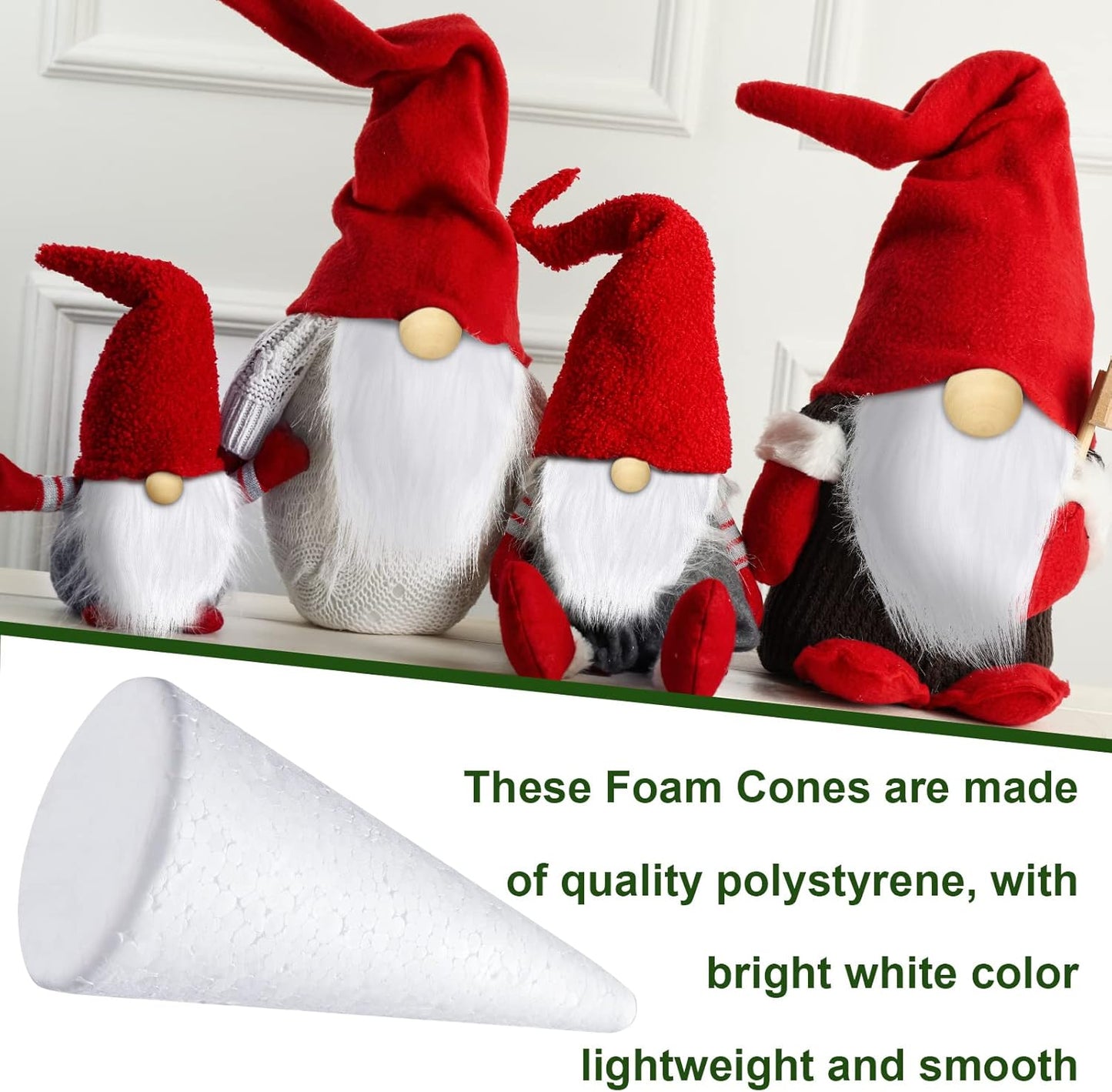 60 Pcs Gnomes Beard Sets Faux Fur Pre Cut Gnomes Beard Foam Cone Foam Handmade Wood Balls for Halloween Christmas Day Crafts(White)