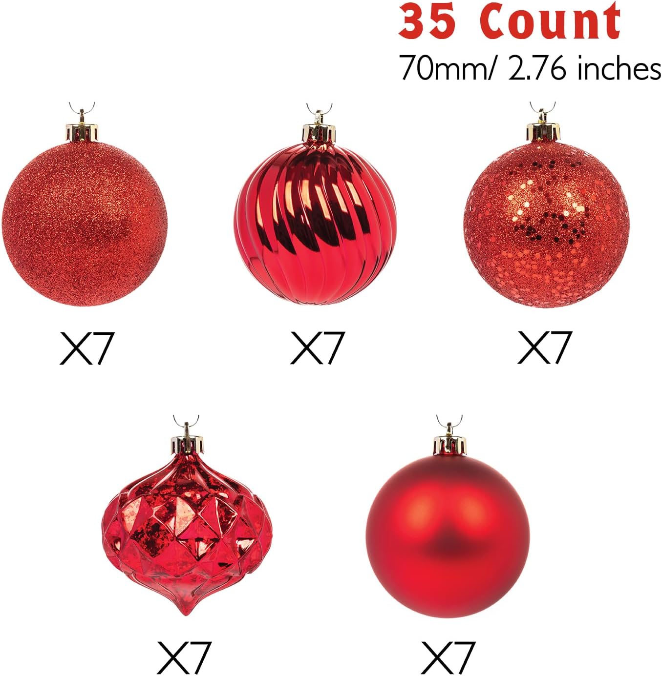 Every Day is Christmas Ornaments, Shatterproof Christmas Tree Ornament Set, Christmas Balls Decoration 35 Count (2.75"/70mm, New Red)